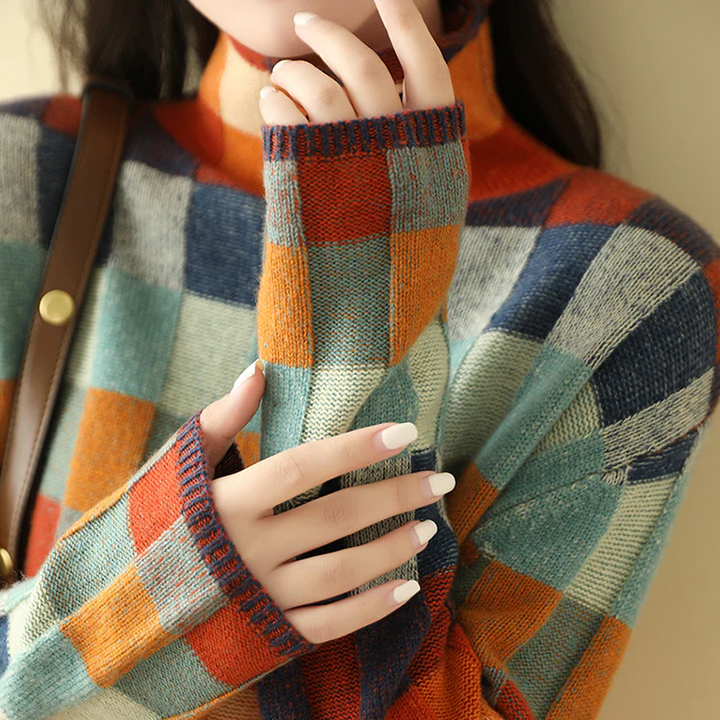 Carrie Couture Patchwork Roll Neck Sweater